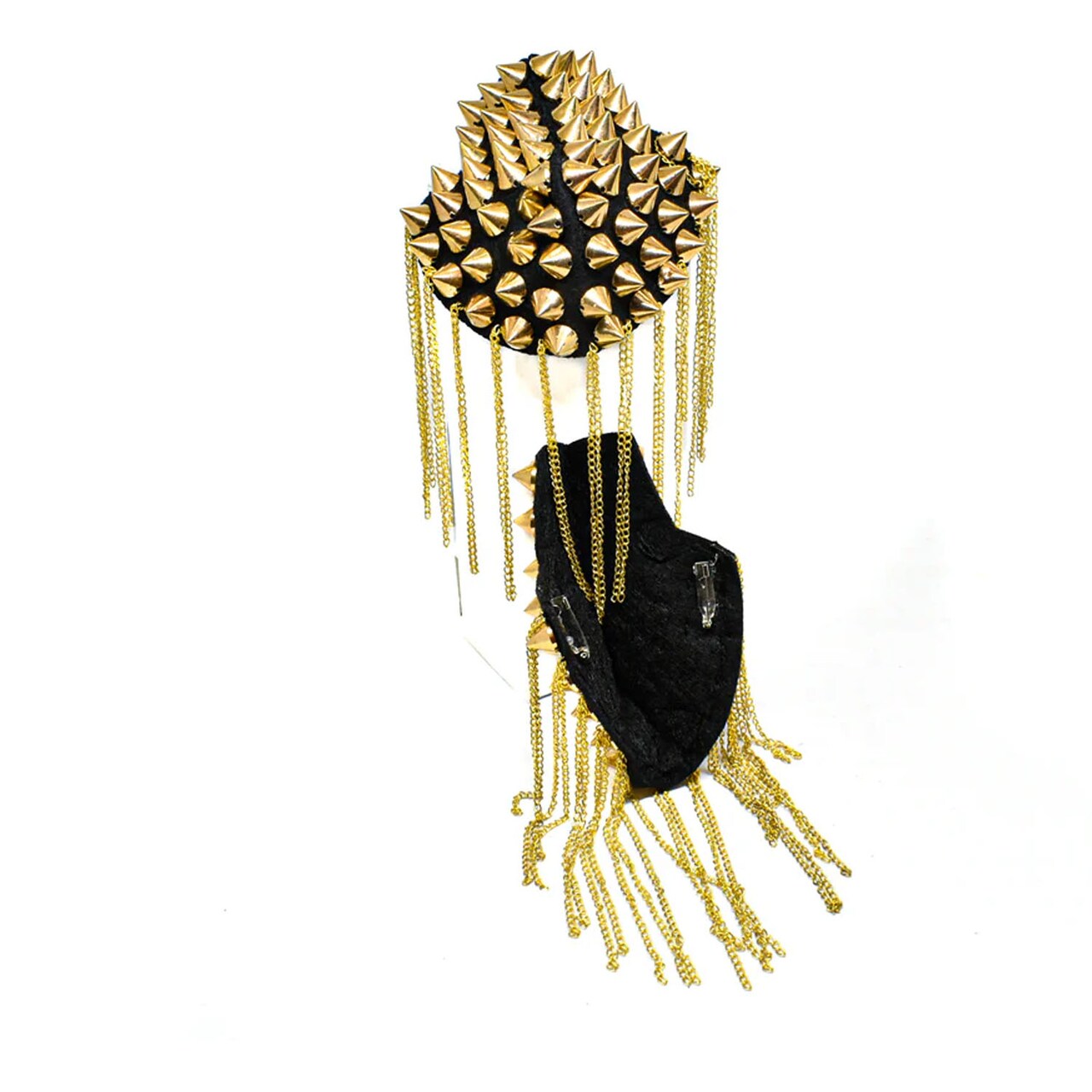 Gold Studded Shoulder Epaulet Pair with Dangling Chains for Metal Head Fashion